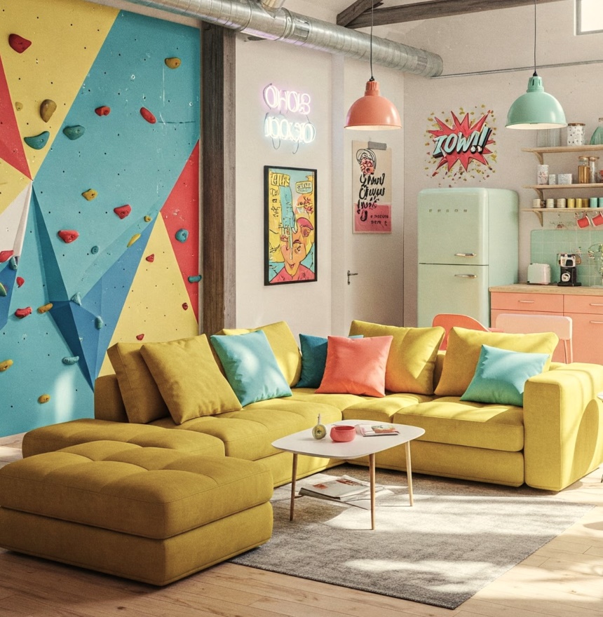 Loft com fun design 2.0 e parede de escalada
